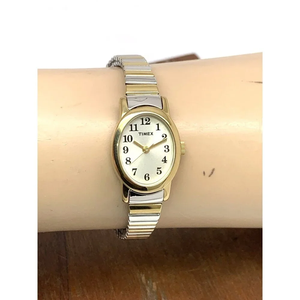 Timex Women's Watch T2M570 Quartz Oval Petite Two Tone Steel Expansion Band